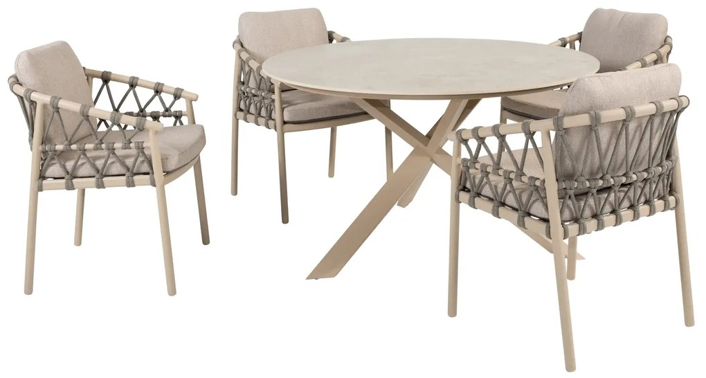 Taste by 4 Seasons Piacenza tuinset latte met Prado tafel met keramisch blad Ø 130 cm SALE Tuinset beige weerbestendig