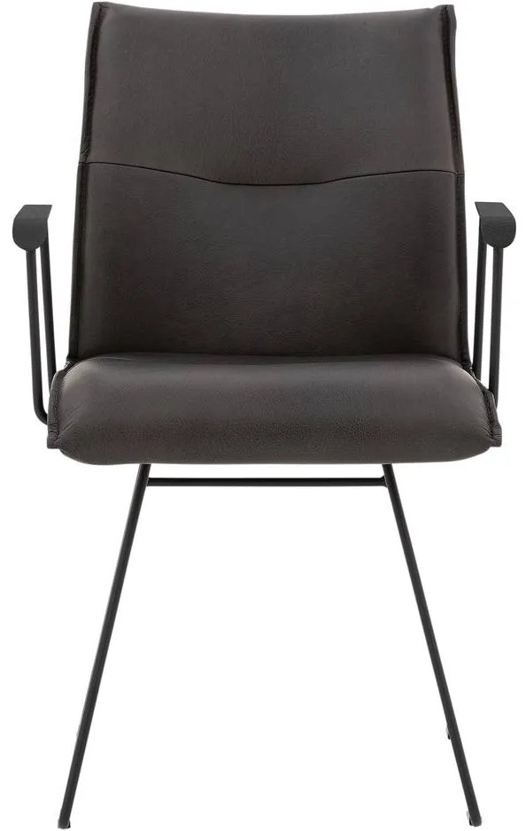 Goossens Excellent Eetkamerstoel Nica grijs leer met armleuning en Sledevoet,, modern design