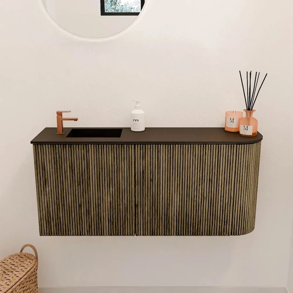 Mondiaz Joya 90cm toiletmeubel ronding rechts dusk met wastafel faye links 1 kraangat urban