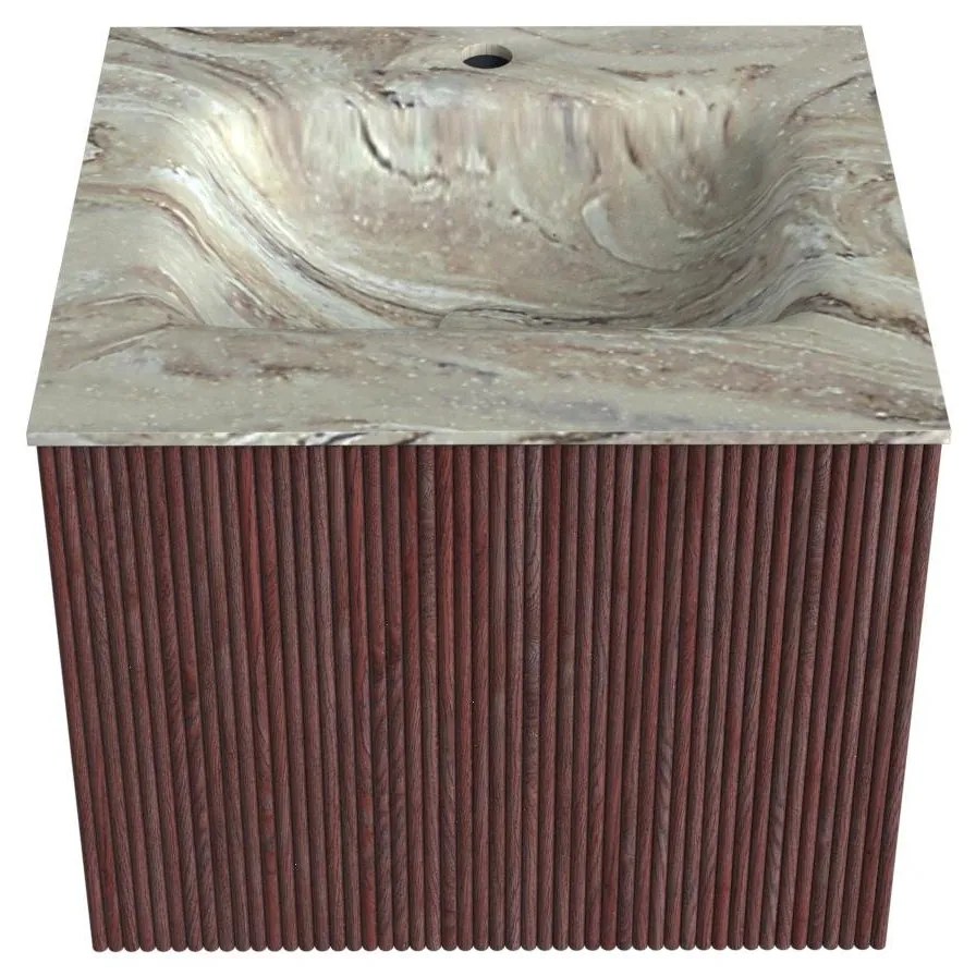 Mondiaz Kurve-dlux 50cm badmeubel ruby met 1 lade en wastafel grunne midden 1 kraangat glace