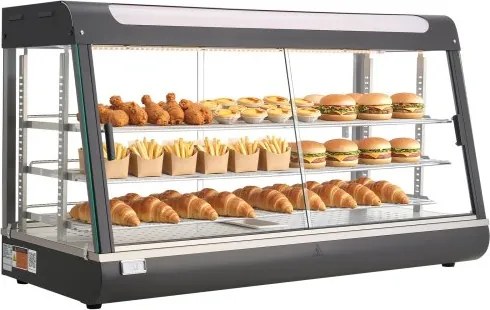 VEVOR 3-laags verwarmde vitrinekast 180 liter, 1600 W, verwarmde vitrinekast 30–85 °C, voedselwarmer met LED-verlichting en verstelbare schappen, voedselvitrinekast voor hamburgers, pizza, brood, gebraden kip