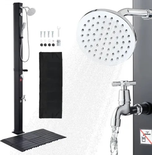 VEVOR Solardouche 40 L, tuindouche 2290 mm, buitendouche, incl. grondplaat, hand- en voetkraan, warm- en koudwaterregeling, campingdouche voor tuin, zwembad, strandzwembad, zwart