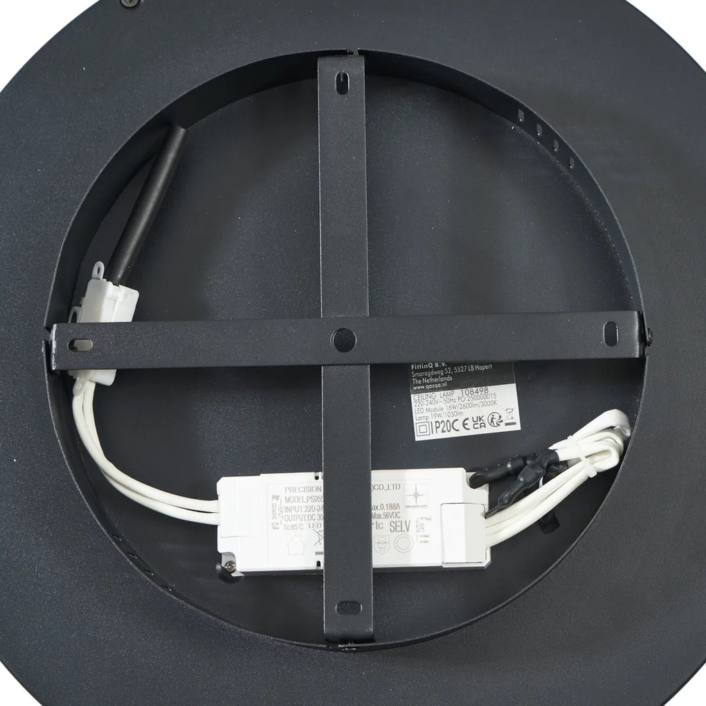 Design plafondlamp zwart met goud 40cm incl. LED 3-way switch - Ingo