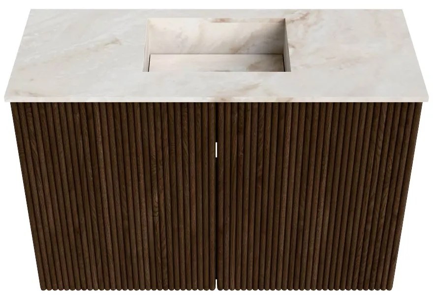 Mondiaz Joya DLux 60cm toiletmeubel walnut met wastafel faye midden zonder kraangat frappe