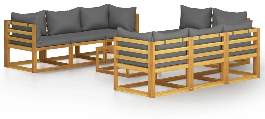 vidaXL 9-delige Loungeset met kussens massief acaciahout