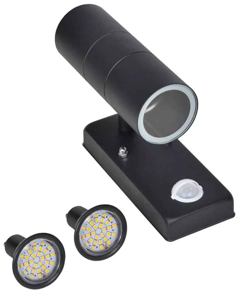 vidaXL Cilindervormige RVS LED wandlamp met bewegingssensor zwart