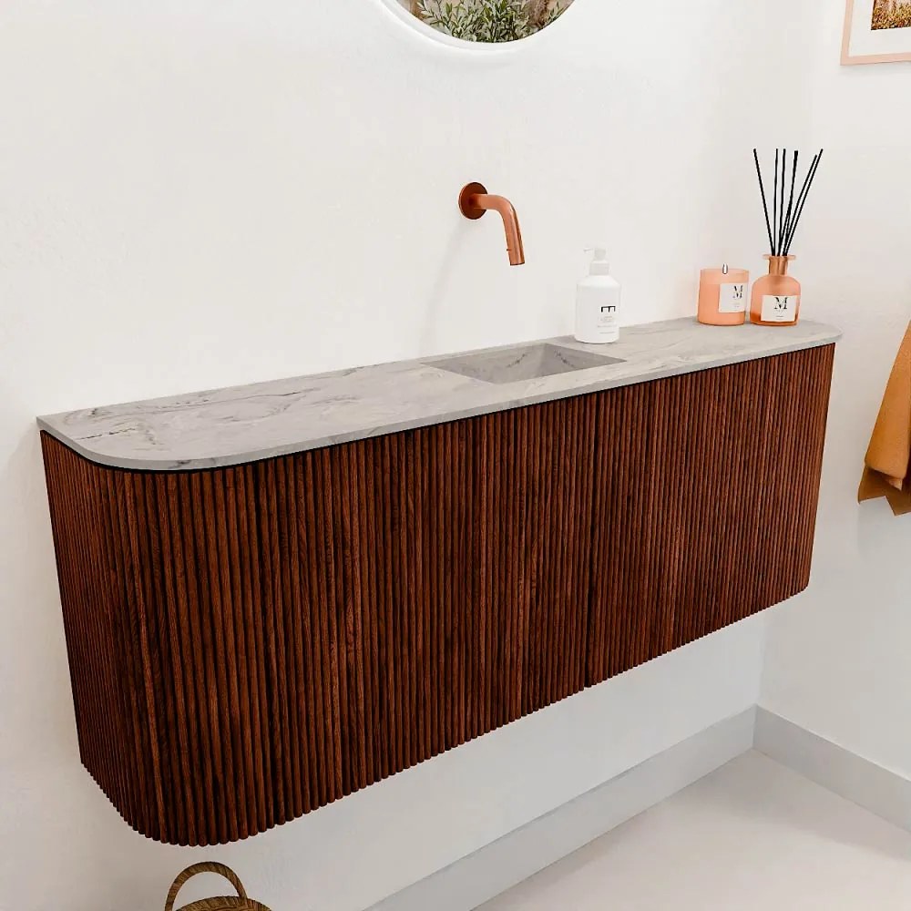 Mondiaz Joya DLux 115cm toiletmeubel ronding links/rechts ruby met wastafel faye midden zonder kraangat glace