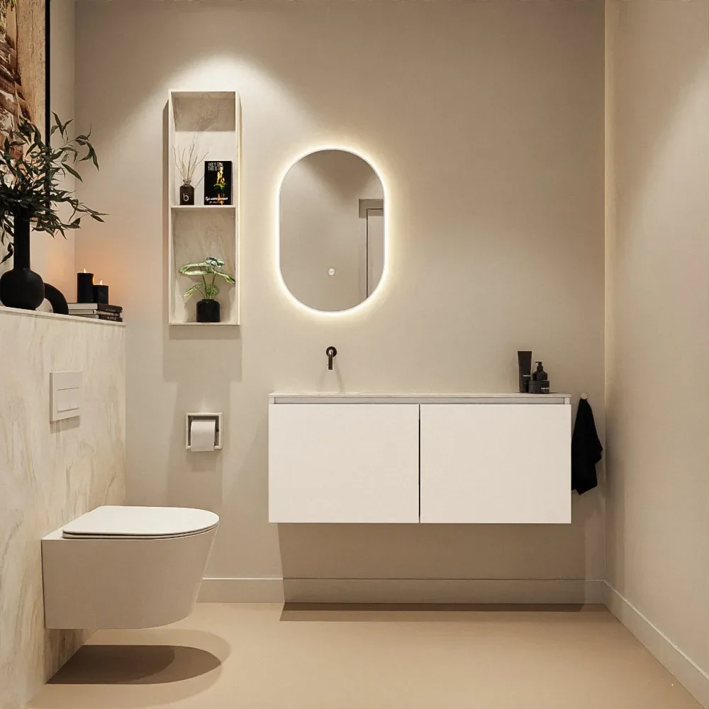 Mondiaz Ture DLux toiletmeubel 120cm talc met wastafel ostra links zonder kraangat
