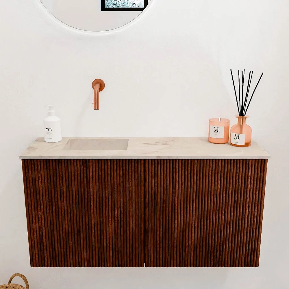 Mondiaz Joya DLux 80cm toiletmeubel ruby met wastafel faye links zonder kraangat frappe