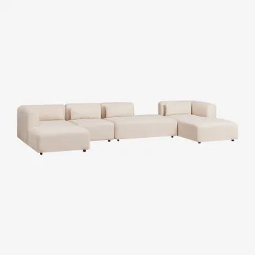 Rechtse Modulaire 4-delige Chaise Longue Bank Met Divan En Poef Fogler Teddystof Crème Beige - Sklum
