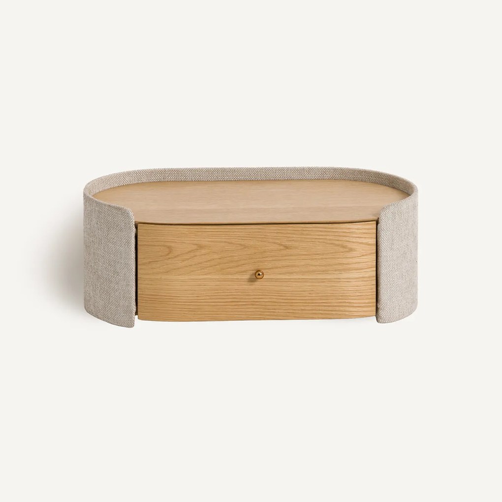 Hangend nachtkastje, eikenfineer en stof, Firmo