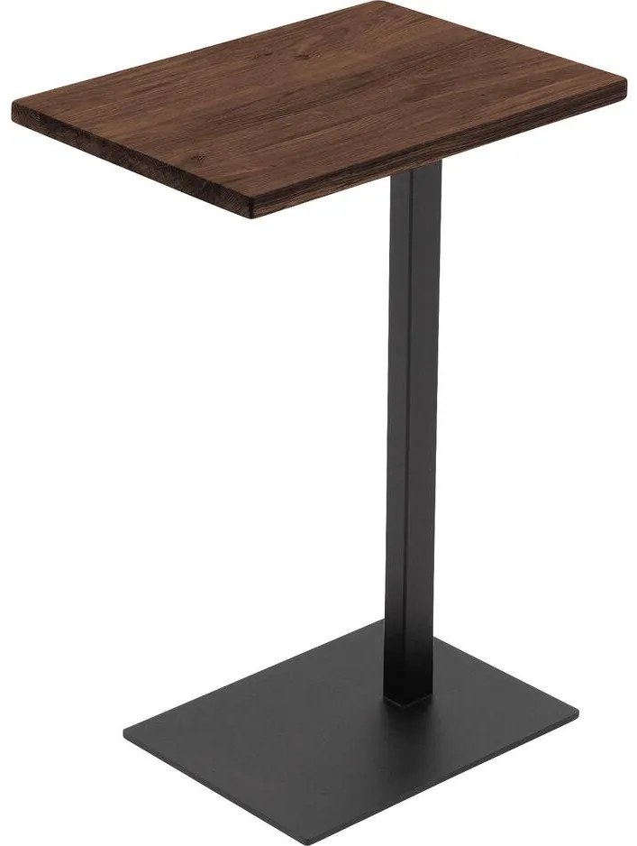 Goossens Nachtkastje Tangel, Voet vierkant metaal ral 9005 zwart, blad massief eik