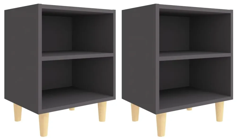 vidaXL Nachtkastjes 2 st met massief houten poten 40x30x50 cm grijs