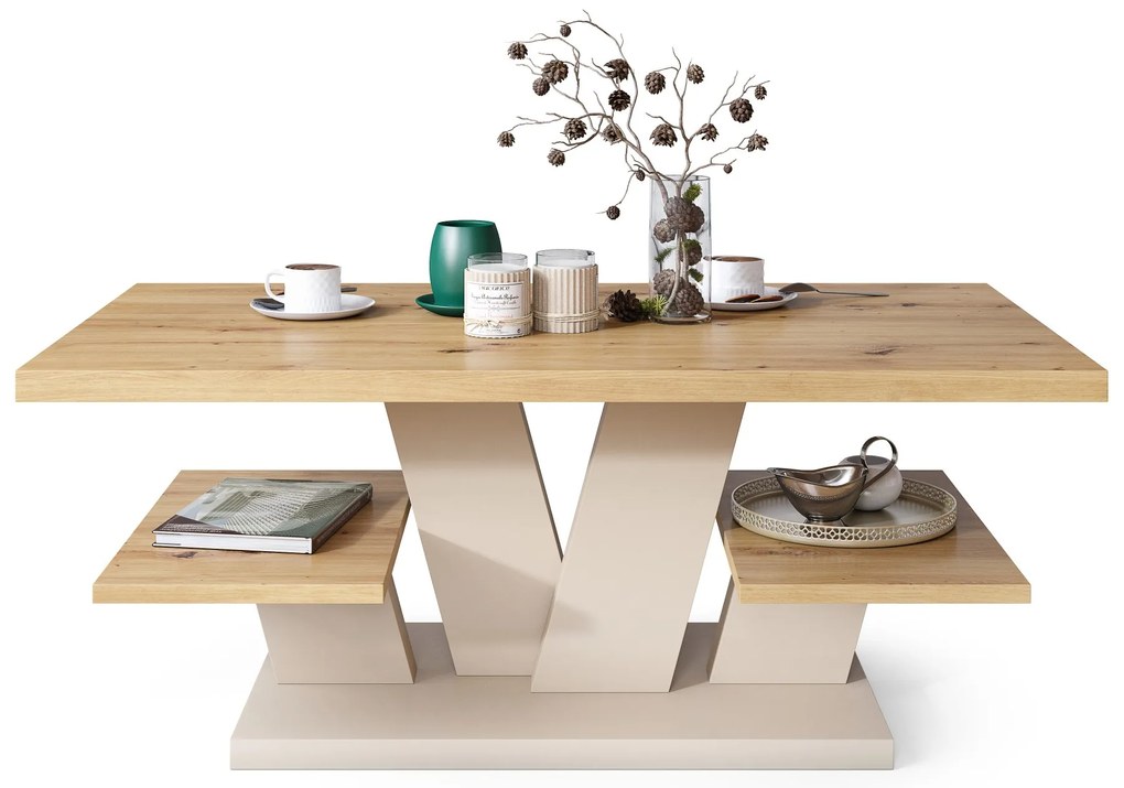Mazzoni VIVA MAT Artisan eik/béžová - MODERNE KOFFIE TAFEL MET SCHAPPEN