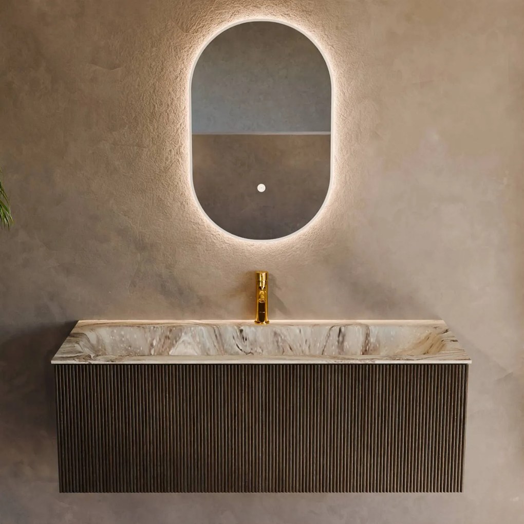 Mondiaz Kurve-dlux 120cm badmeubel shadow met 1 lade en wastafel big large midden 1 kraangat glace