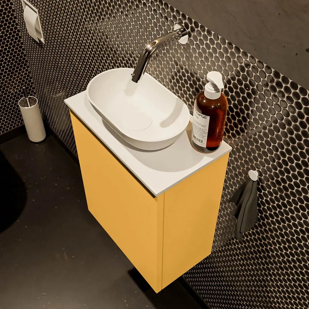 Mondiaz Fowy toiletmeubel 40cm ocher met witte waskom midden zonder kraangat