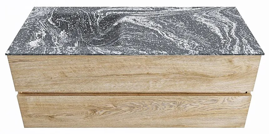 Mondiaz Vica DLux badmeubel 120cm washed oak 2 lades met wastafel lava links zonder kraangat