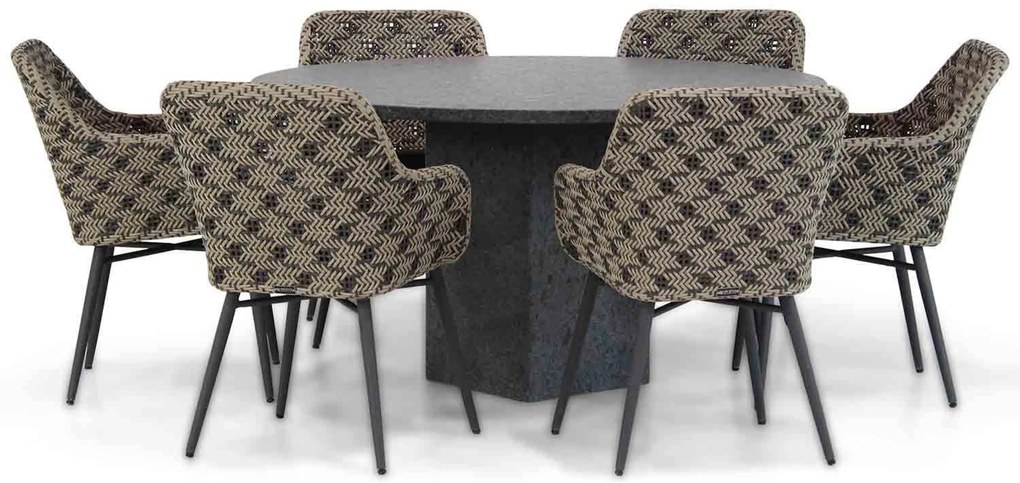 Tuinset Ronde Tuintafel 6 personen 140 cm Wicker Zwart Lifestyle Garden Furniture Crossway/Graniet