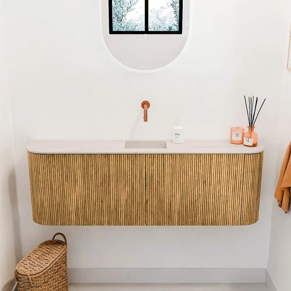 Mondiaz Joya DLux 125cm toiletmeubel ronding links/rechts oak met wastafel faye midden zonder kraangat meli