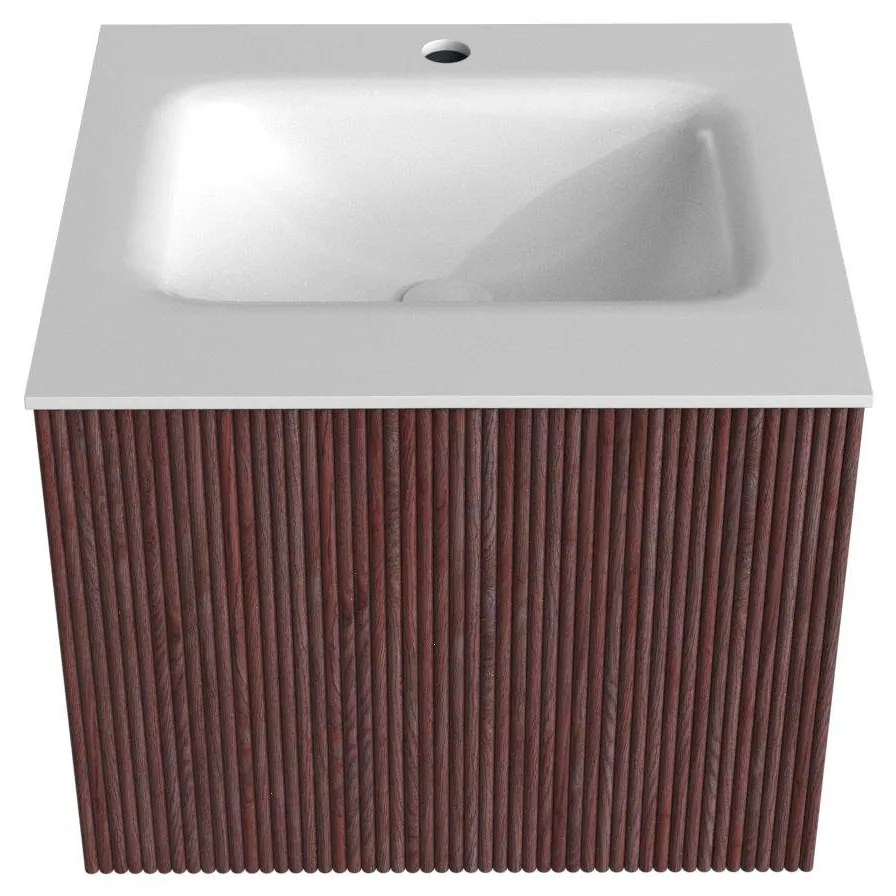 Mondiaz Kurve 50cm badmeubel ruby met 1 lade en wastafel grunne midden 1 kraangat