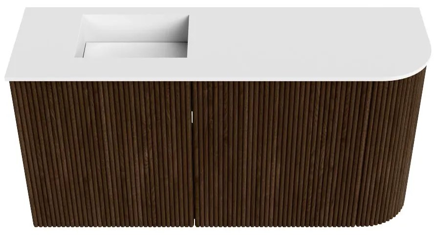 Mondiaz Joya 80cm toiletmeubel ronding rechts walnut met wastafel faye links 1 kraangat talc