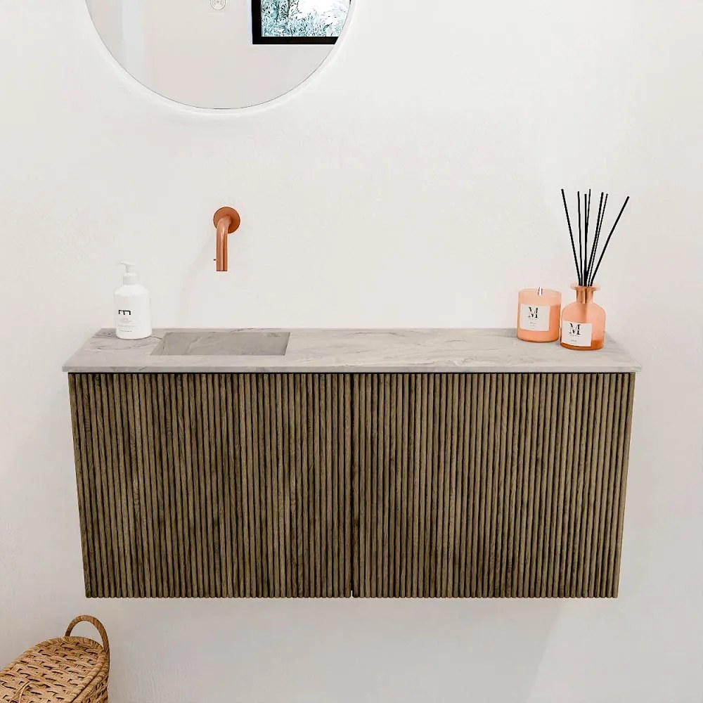 Mondiaz Joya DLux 90cm toiletmeubel dusk met wastafel faye links zonder kraangat glace