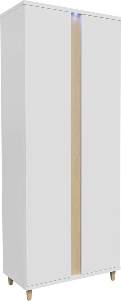 Kledingkast Florem, Licht hout, Glanzend wit, Wit, 200x90x55cm, 64 kg, Kledingkast deuren: Met scharnieren, Aantal planken: 3, Aantal planken: 3