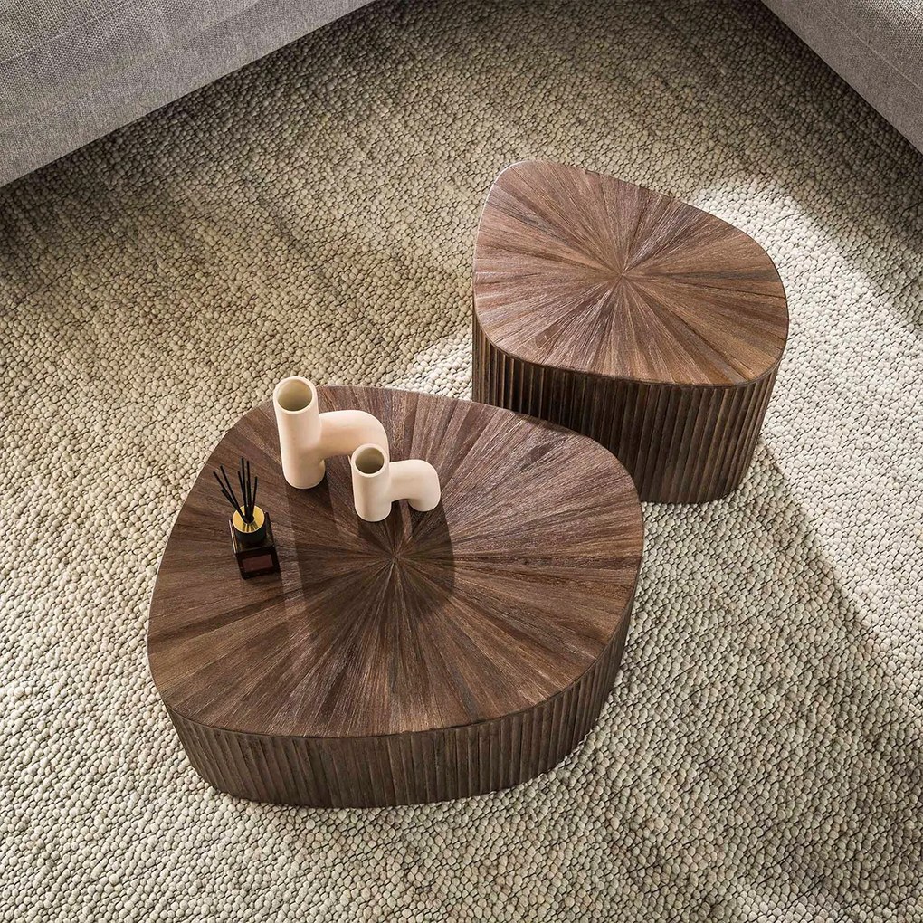 Teak Salontafelset Met Ribbels - 73 X 68cm.