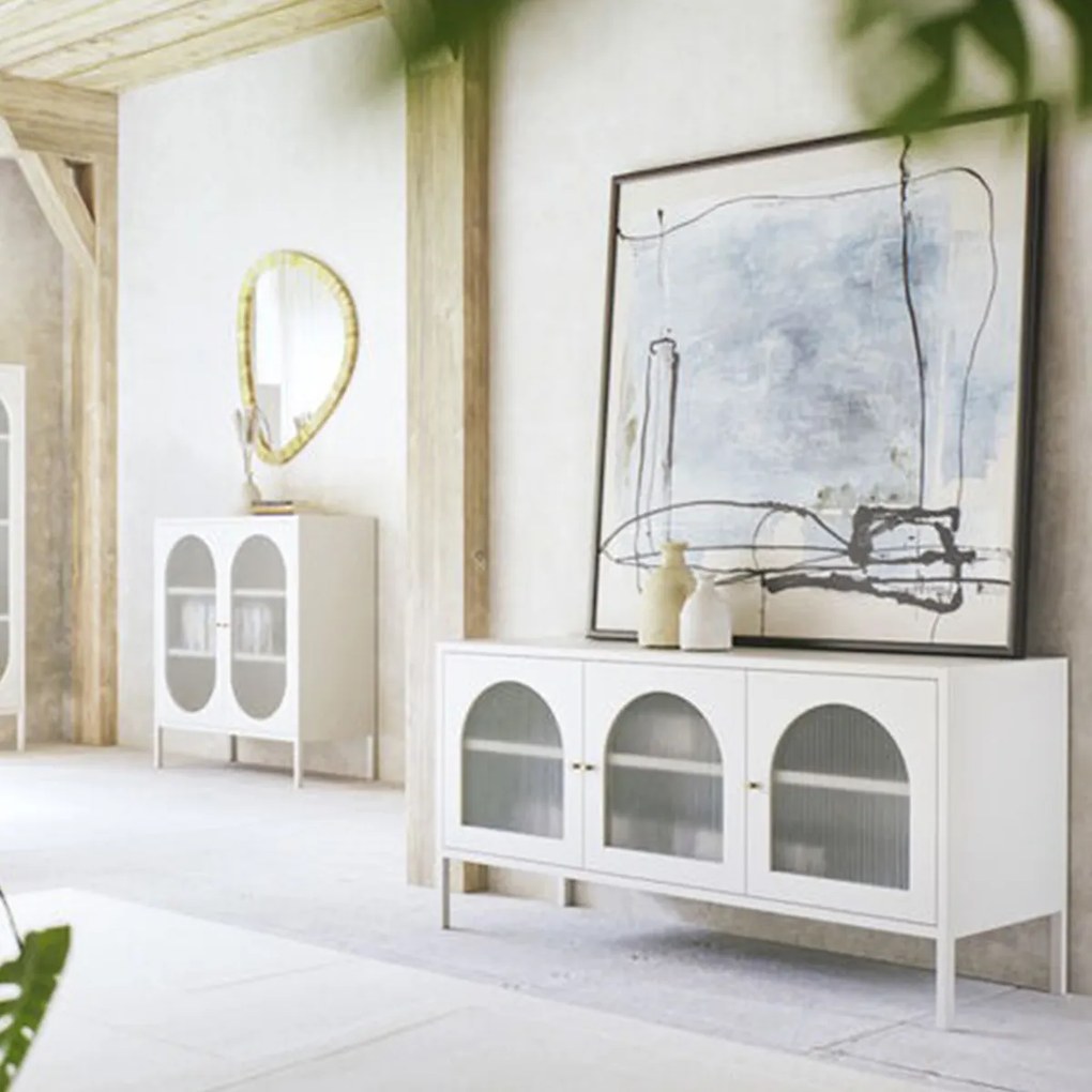 Tv-meubel Met Ribbelglas Off White - 120x40x60cm.