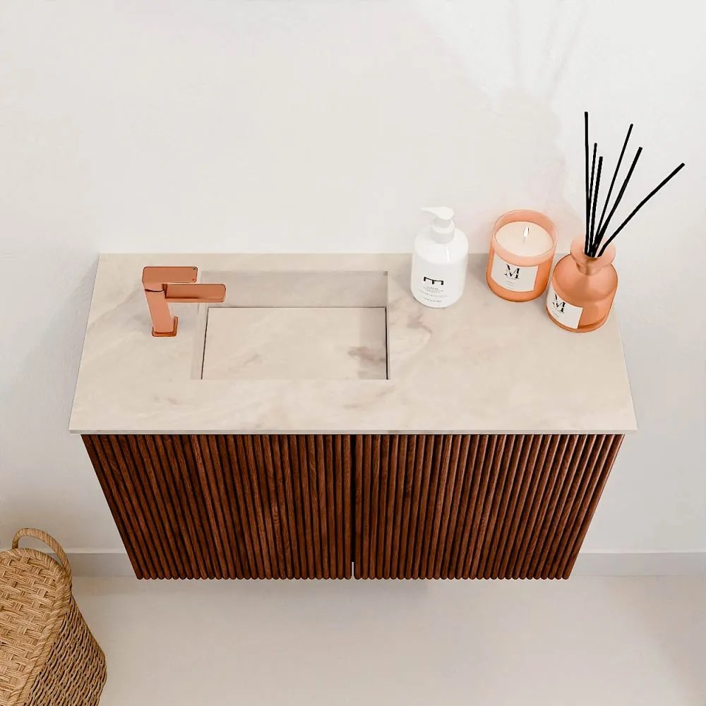 Mondiaz Joya DLux 60cm toiletmeubel ruby met wastafel faye links 1 kraangat frappe