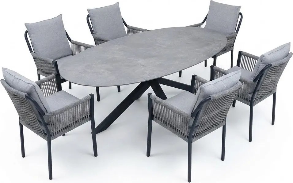 Puccini Fleur dining tuinset 220x120xH75 cm 7 delig antraciet keramiek