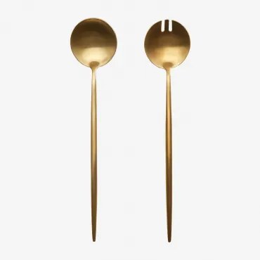 Set Van 2 Saladebestekken Van Roestvrij Staal Raxiem Mat Goud - Sklum