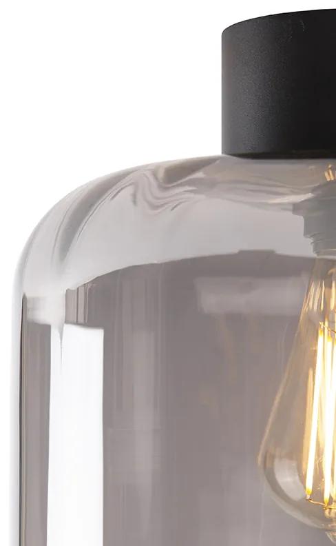 Design plafondlamp zwart met smoke glas - Qara Design E27 rond Binnenverlichting Lamp