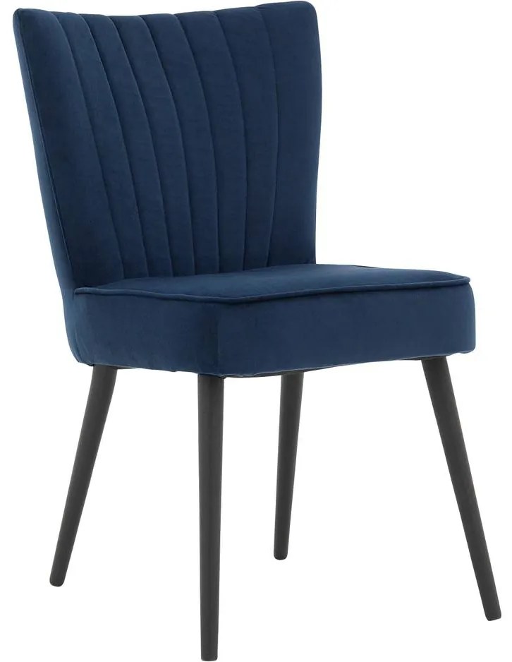 Goossens Eetkamerstoel Rob blauw velvet stof leuning, urban industrieel