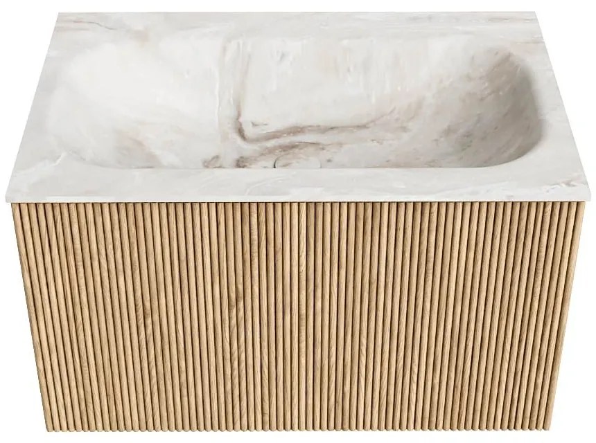 Mondiaz Kurve-dlux 70cm badmeubel oak met 1 lade en wastafel big small midden 1 kraangat frappe