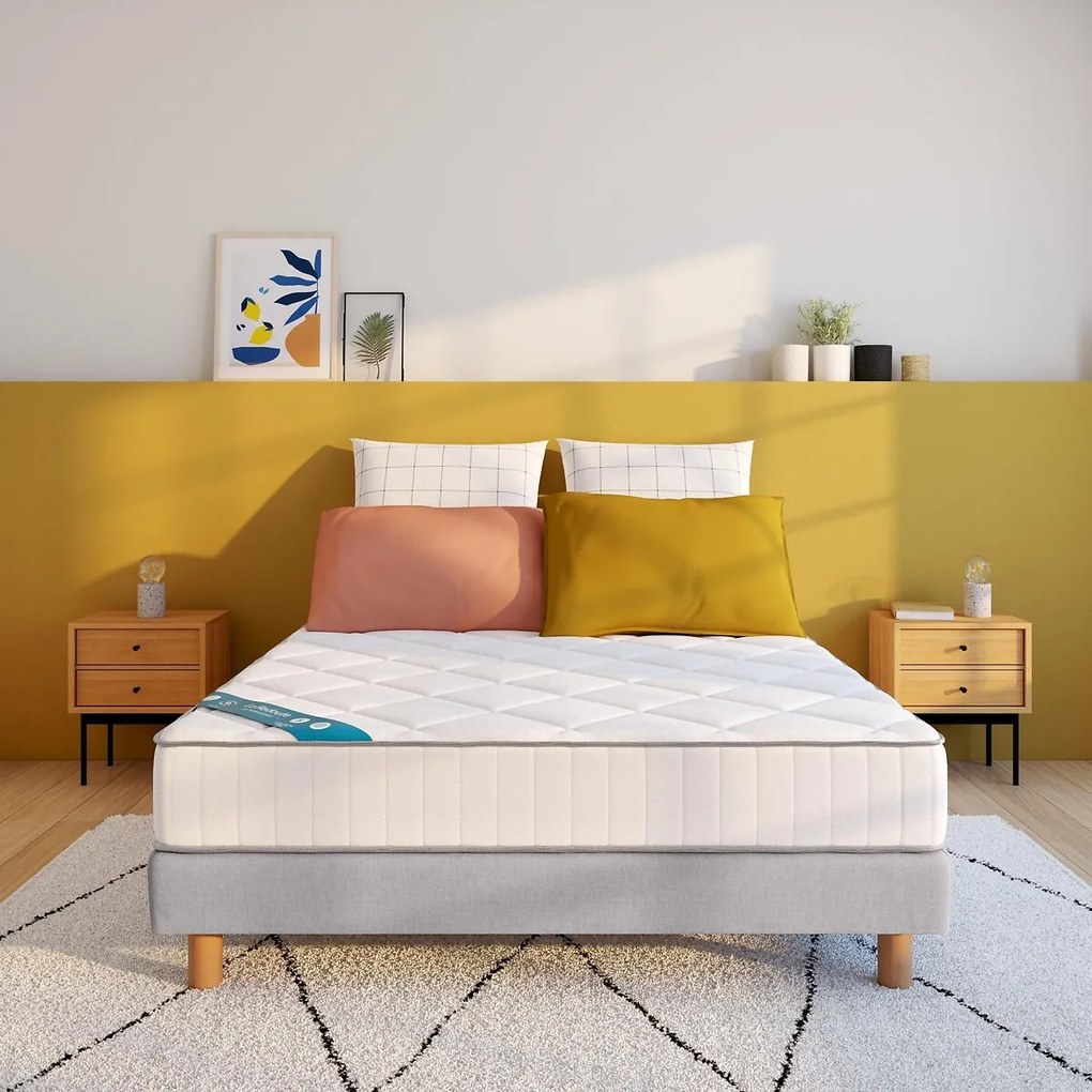 Set met halfharde latexmatras van 15 cm met 3 zones en gestoffeerde bedbodem met 10 latten