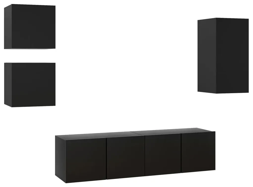 vidaXL 5-delige Tv-meubelset spaanplaat zwart