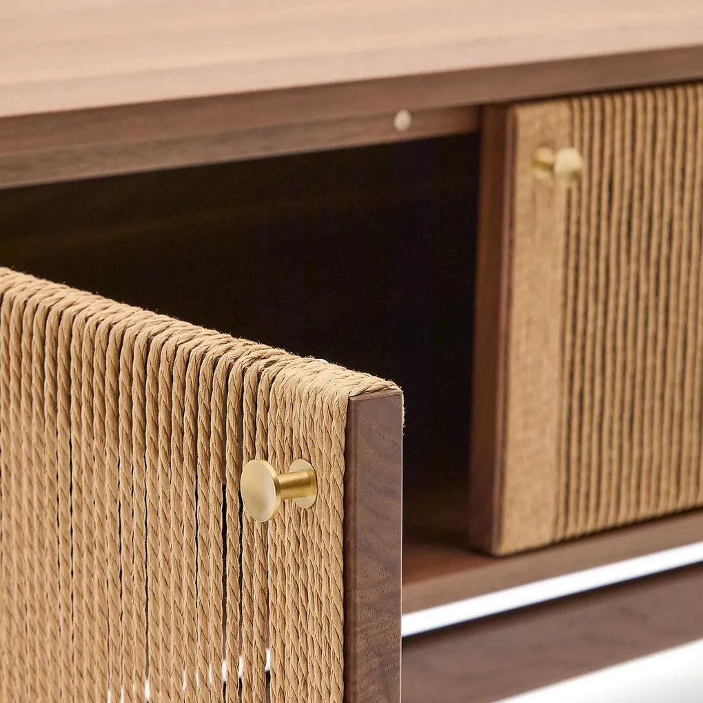 Kave Home Elan Retro Tv-meubel Walnoot Met Touw - 200x40x50cm.