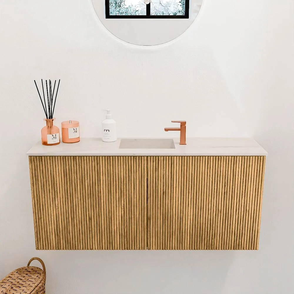 Mondiaz Joya DLux 90cm toiletmeubel oak met wastafel faye midden 1 kraangat meli