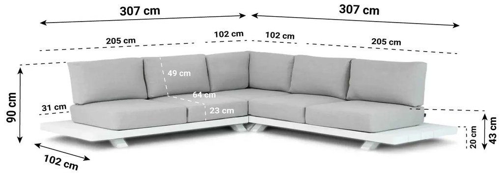 Hoek loungeset 5 personen Aluminium Wit  Santika Furniture Santika Attico