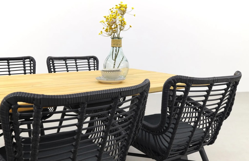 Jasmine Black/Taste Ambassador 6-persoons dining tuinset 240x100 cm. - Teak