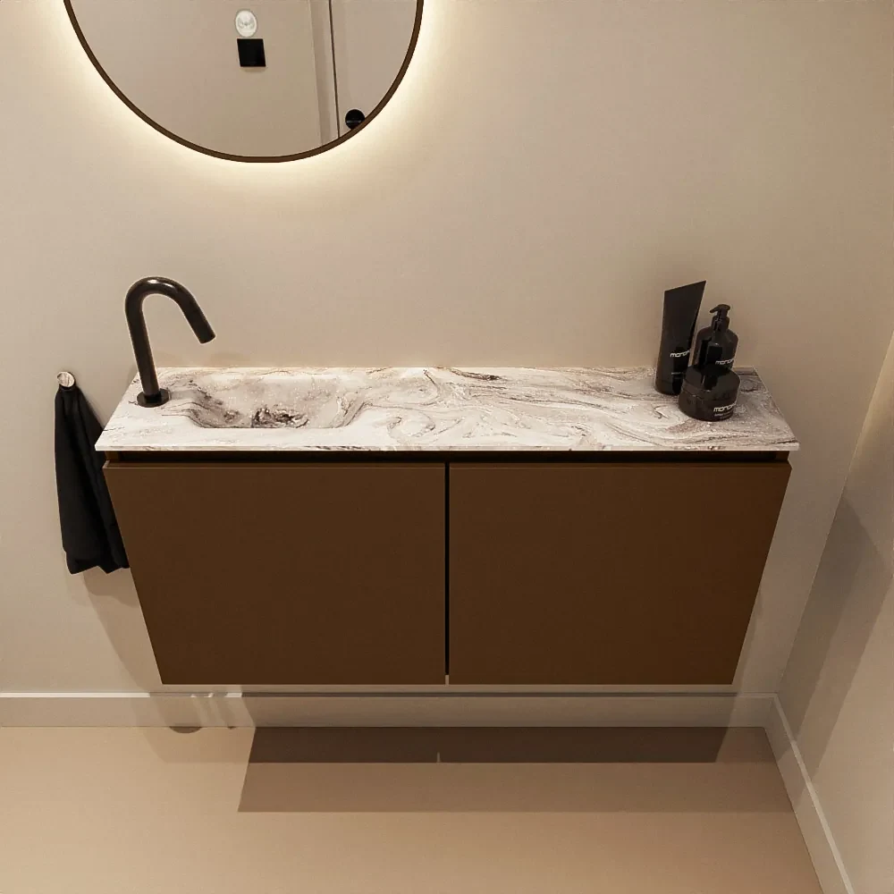 Mondiaz Ture DLux toiletmeubel 100cm rust met wastafel glace links met kraangat