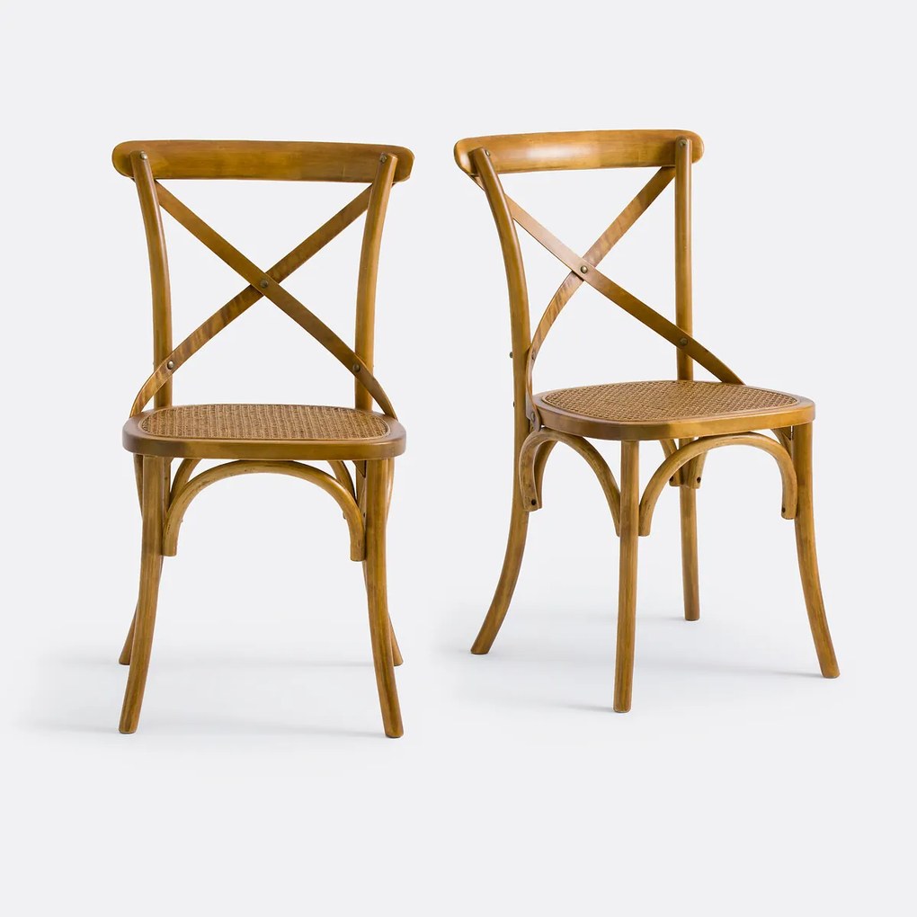 Set van 2 stoelen, hout en riet Cedak