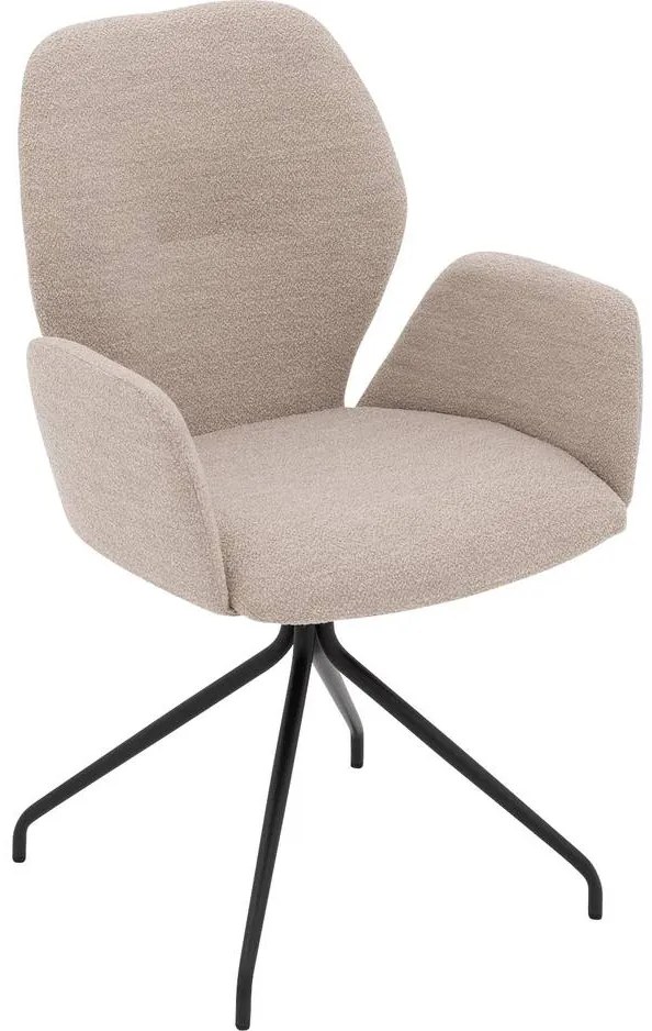 Goossens Eetkamerstoel Hera beige stof met armleuning, modern design
