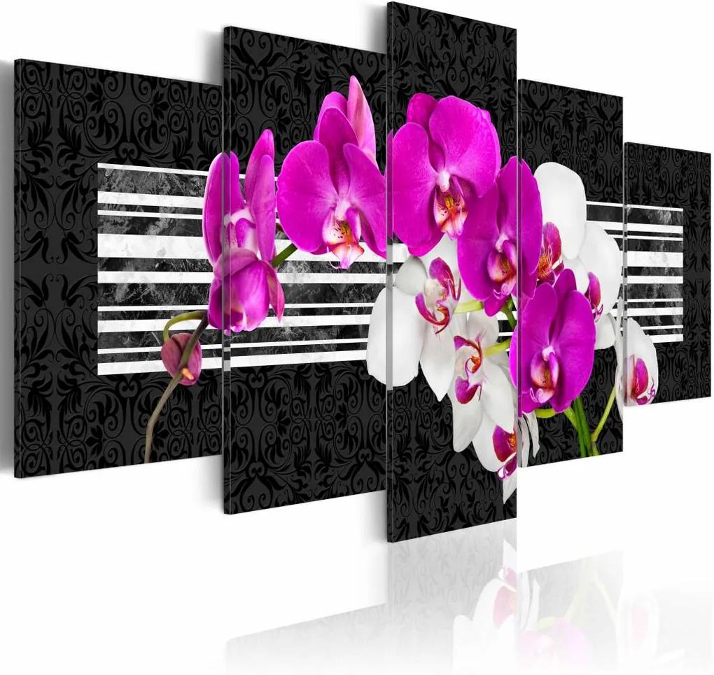 Schilderij - Orchidee in roze en wit , 5 luik