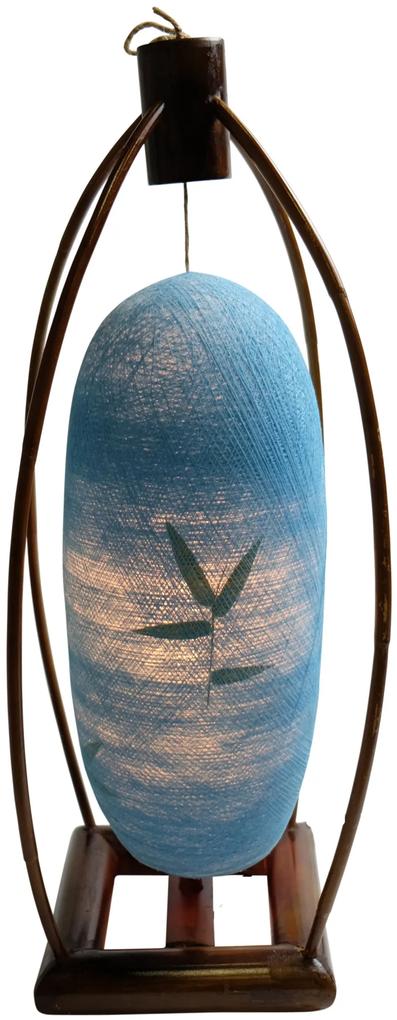Fine Asianliving Tafellamp Katoen Thread Handgevlochten Bamboe Base Blauw D22xH64cm