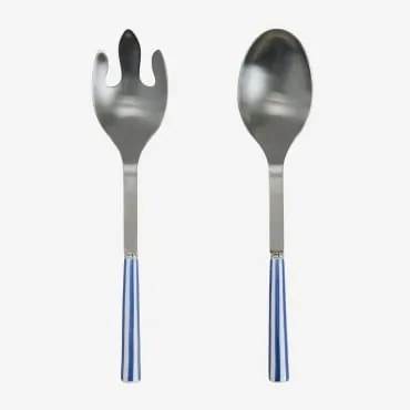 Set Van 2 Saladebestekken Van Roestvrij Staal En Keramiek Ireli Blauw Ken - Wit - Sklum
