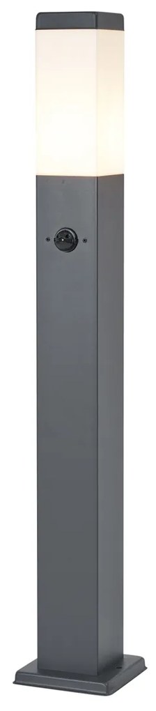 Buitenlamp antraciet met opaal glas 80cm IP44 met stopcontact en bewegingssensor - Malios Modern E27 IP44 Buitenverlichting
