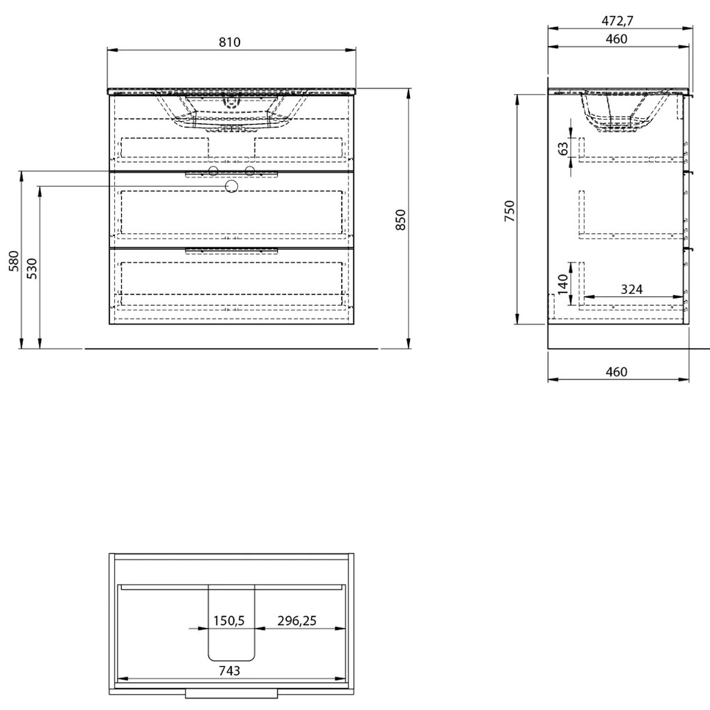 Sapho Cirasa wastafel onderkast 80x46x75cm met 3 lades eiken
