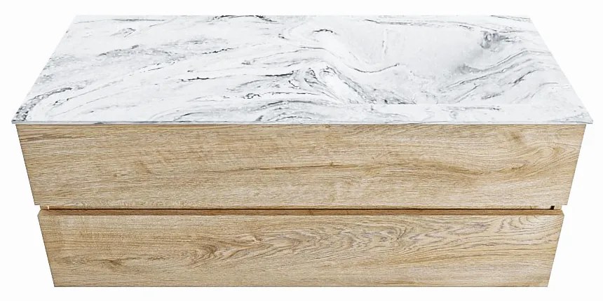 Mondiaz Vica DLux badmeubel 120cm washed oak 2 lades met wastafel glace rechts zonder kraangat